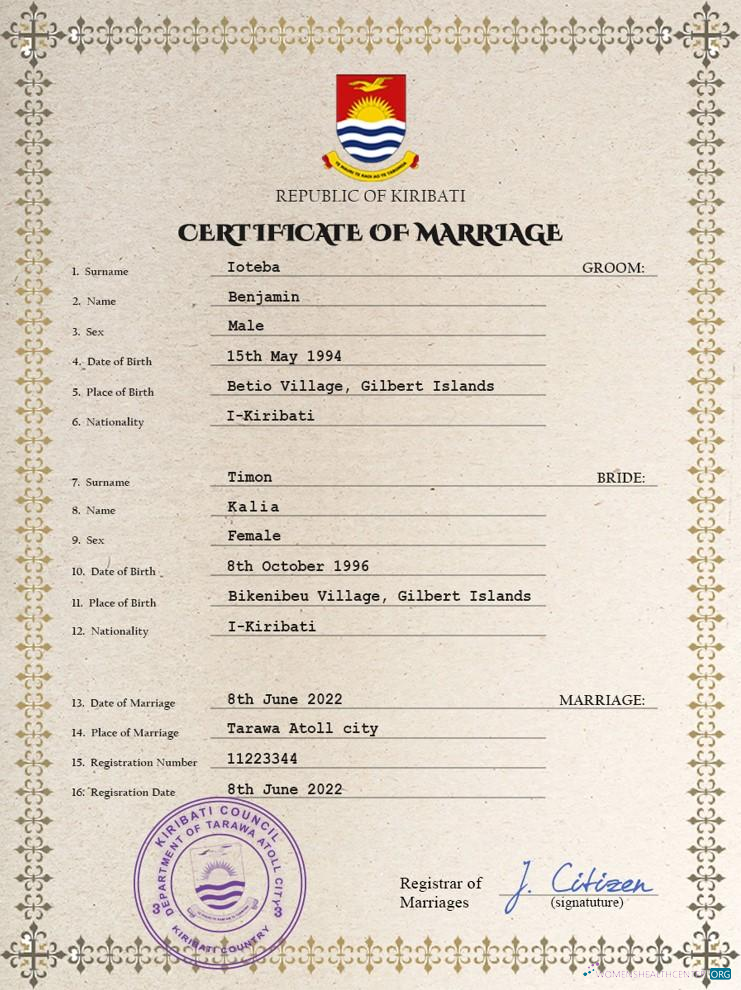 Download Kiribati marriage certificate PSD template Photoshop template